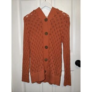 NWOT The Bernadette By Evy's Tree Cardigan 100% Cotton Open Knit Orange S Small‎